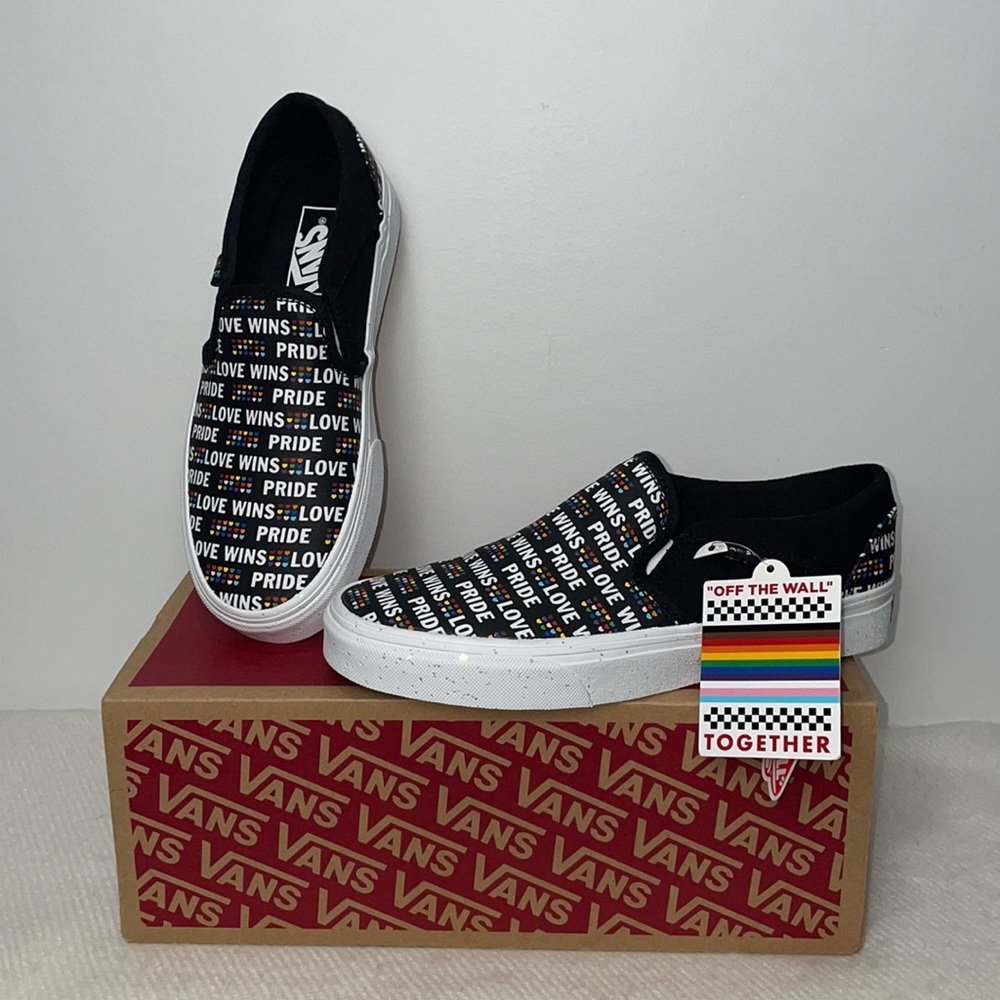 Vans Off The Wall Pride Rainbow Love Wins Slip-On Black Glitter Shoes